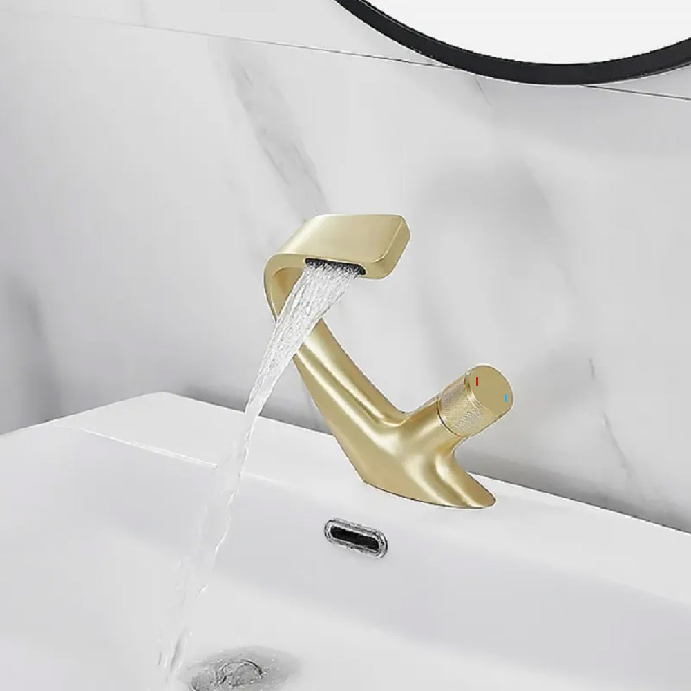 Contemporary Creative Single Handle Monobloc Waterfall Bathroom Basin Tap Brushed Gold