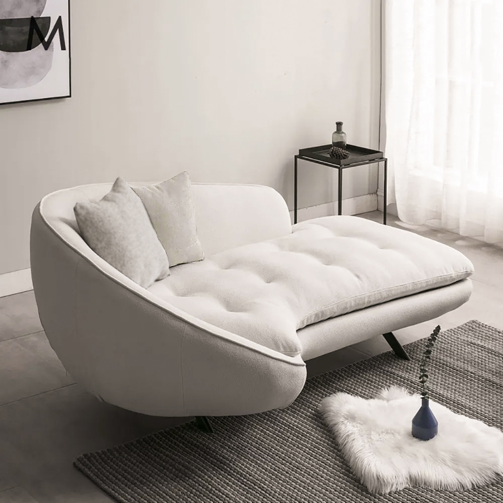 Modern Chaise Longue Sofa Upholstered Linen Sofa 3-Seater Sofa in Steel Legs