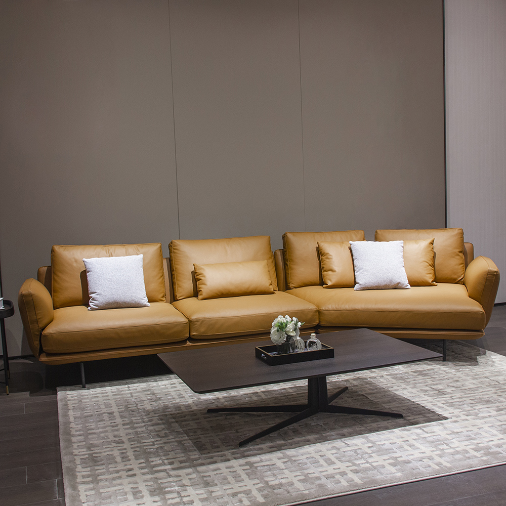 

137.8" Modern Orange Microfiber Leather Sectional Sofa with Cushion Back