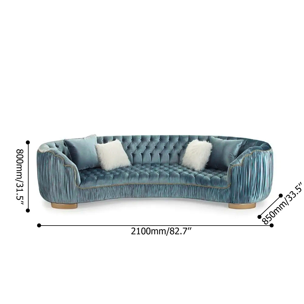 82.7" Luxury Modern Sofa Blue Velvet Upholstered Sofa 3-Seater Sofa