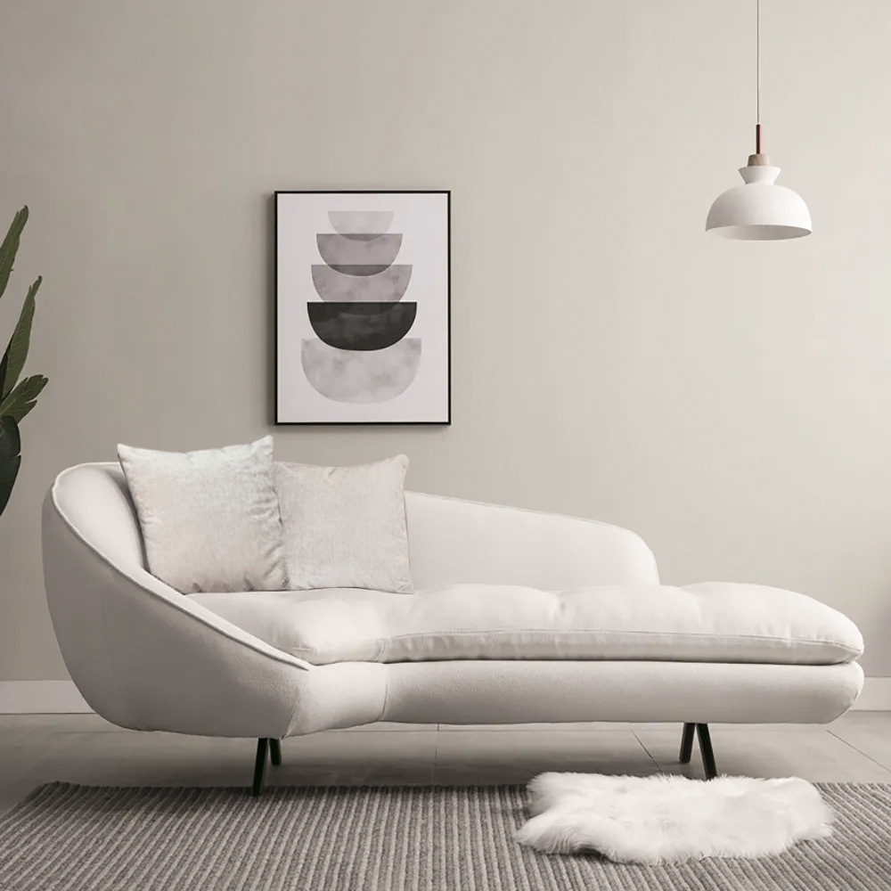 

Modern Chaise Longue Sofa Upholstered Linen Sofa 3-Seater Sofa in Steel Legs