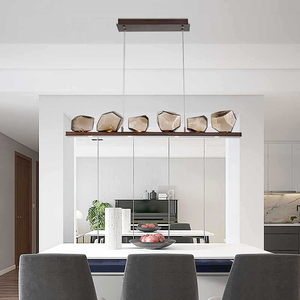 Unique 6-Light Linear Kitchen Island Light with Geometric Shades