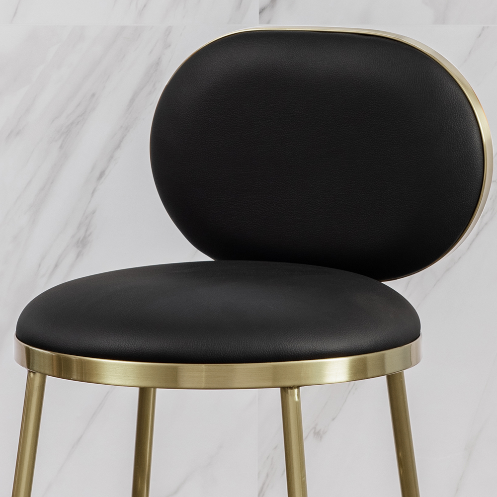 Modern Black Faux Leather Upholstery Round Counter Stool with Back
