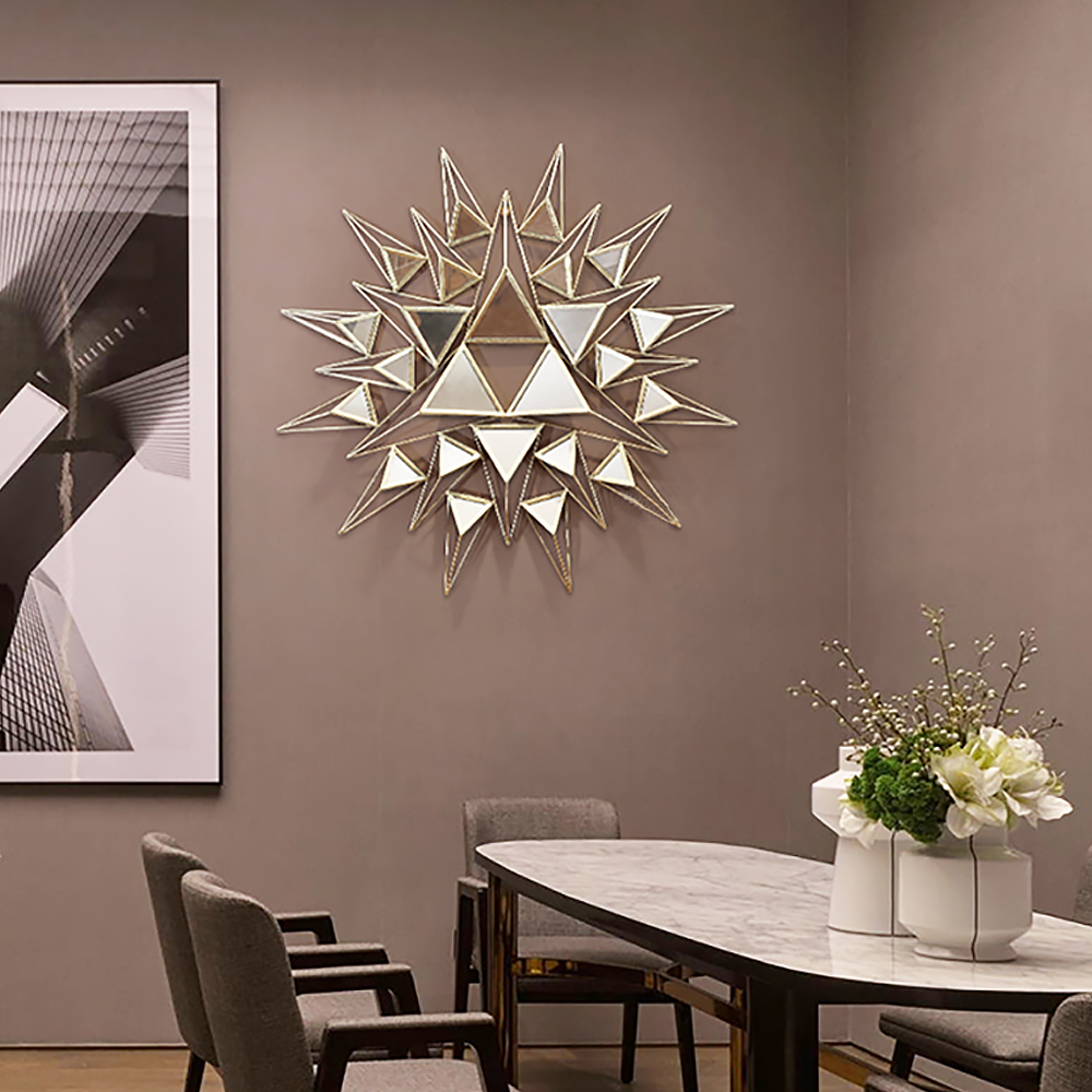 

Modern Creative 3D Geometric Triangle Metal Wall Mirror Home Decor