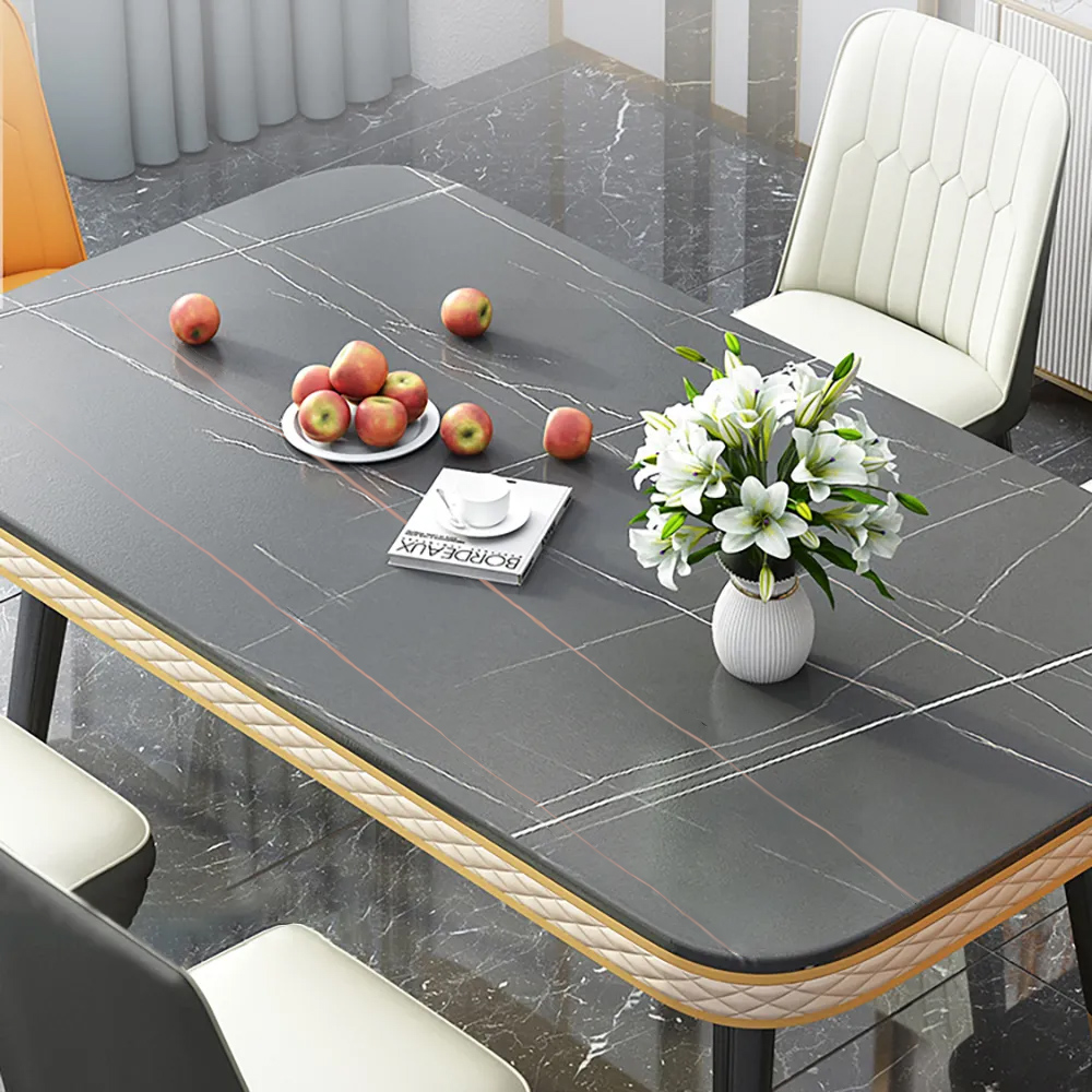 Ensemble de table de salle à manger contemporaine en pierre de 70,9 po pour 8 chaises en cuir microfibre