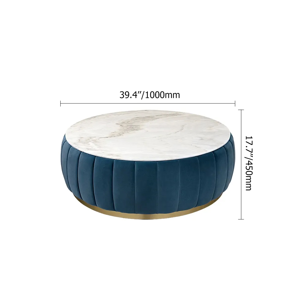 Modern Round Coffee Table with Stone Top & Upholstered BaseHomary