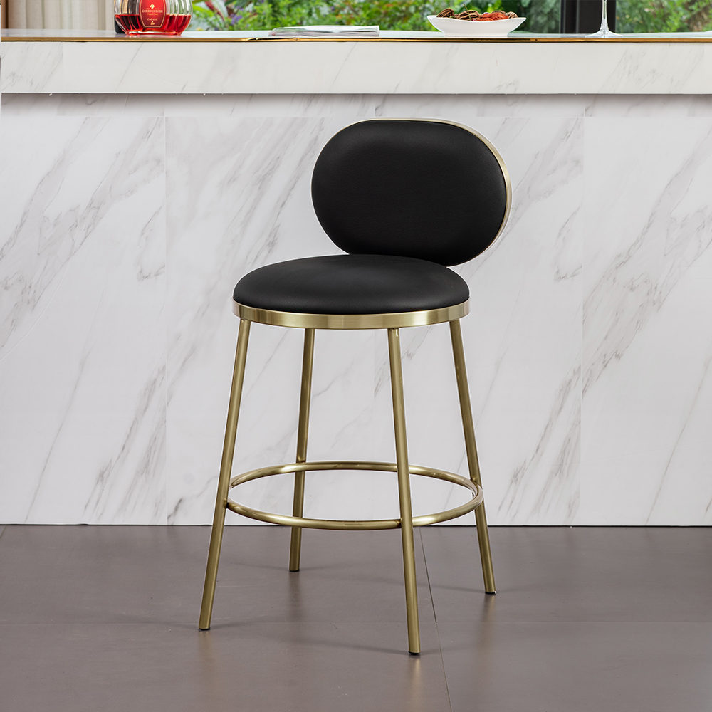 Image of Modern Black Faux Leather Upholstery Round Counter Stool with Back