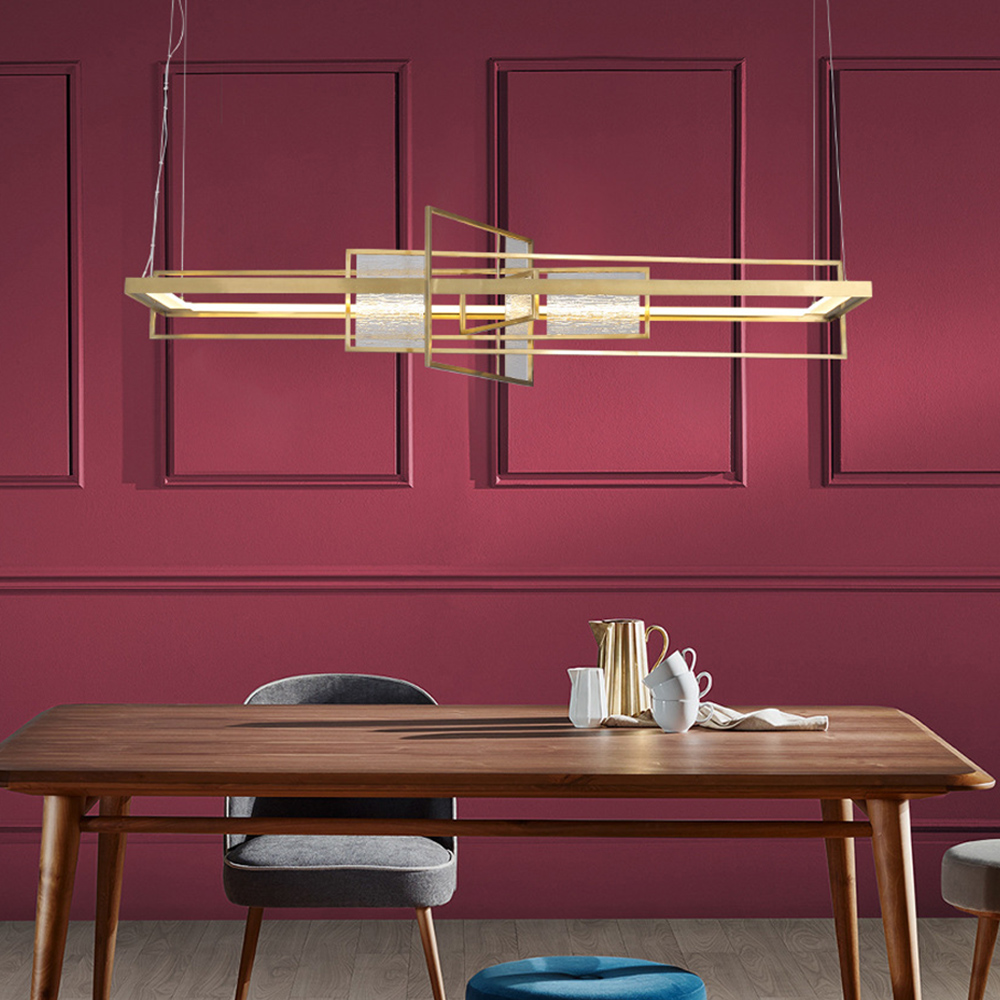 

Postmodern LED Kitchen Island Light with Geometric Frame in Gold