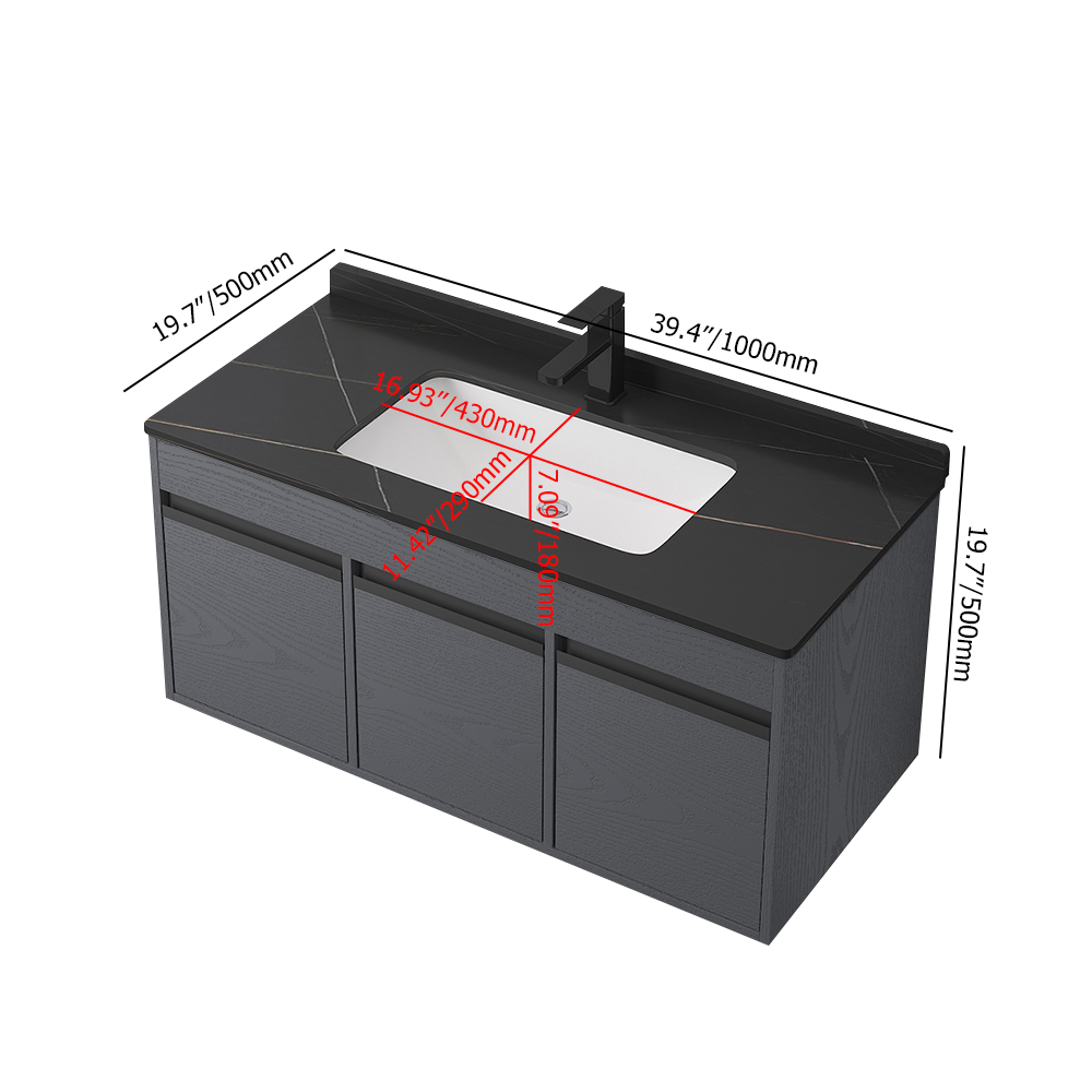 39,4 „schwimmende graue Badezimmer-Eitelkeit mit schwarzem