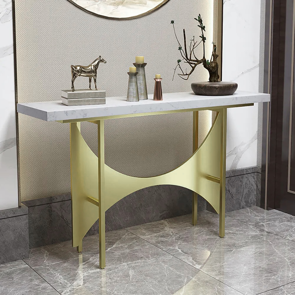 Modern White Marble Console Table Metal Base Entryway Console Table