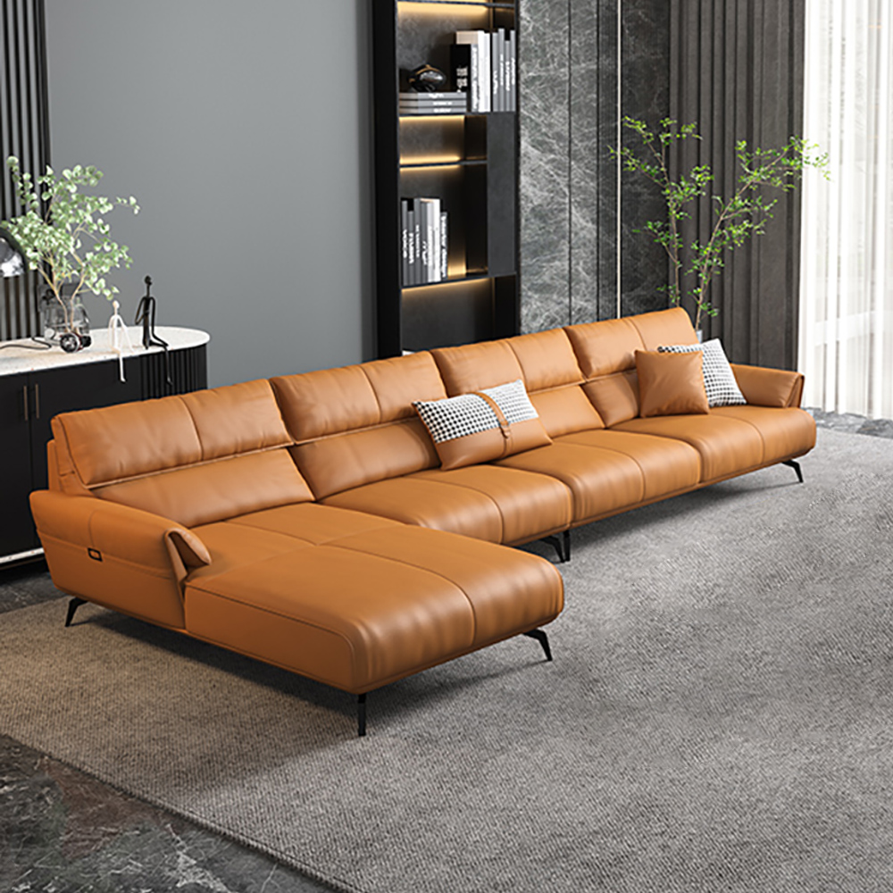 126" Modern L-Shaped Orange Upholstered Sectional Sofas with Chaise