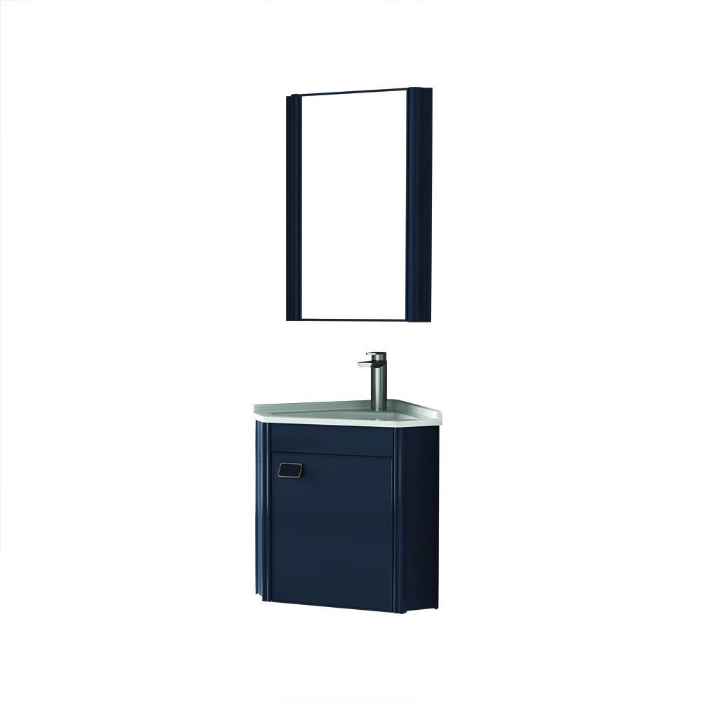 420mm Blue Floating Corner Bathroom Vanity with Medicine Cabinet Ceramics Integral Sink