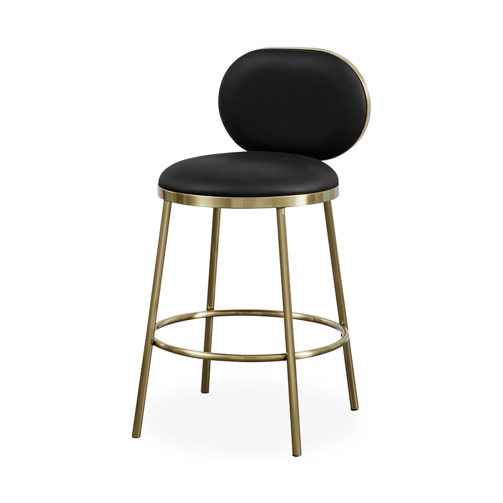 Modern Black Faux Leather Upholstery Round Counter Stool with Back