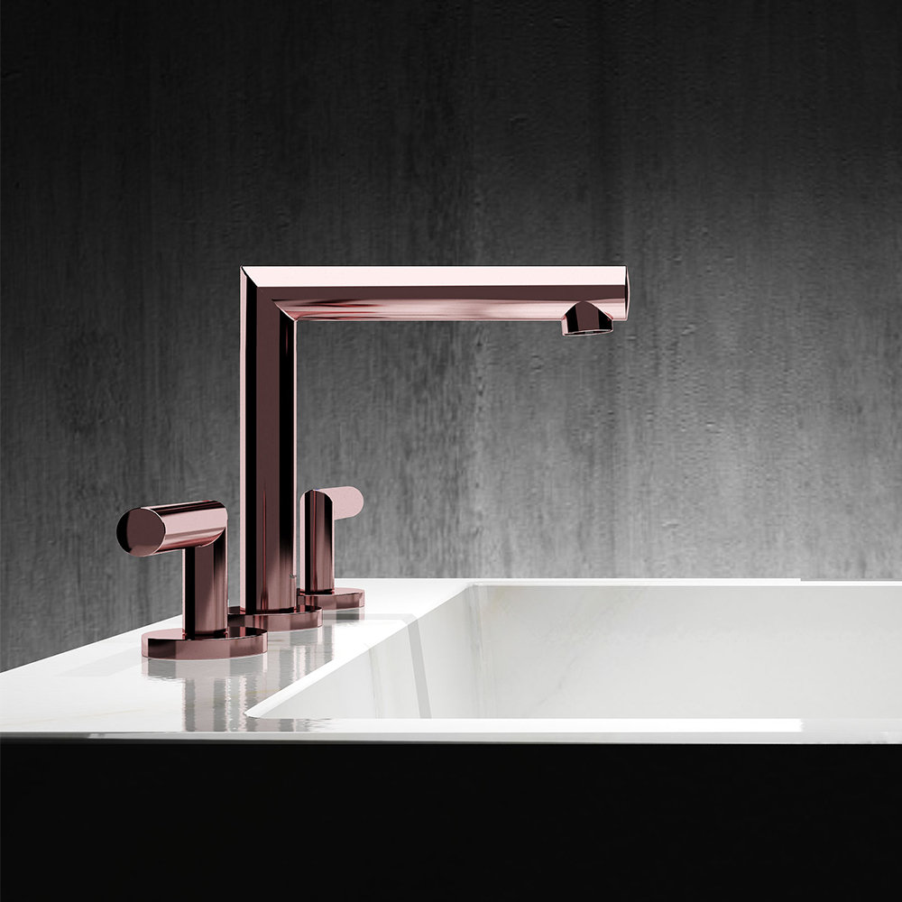 

Geometric Widespread Bathroom Sink Faucet Solid Brass