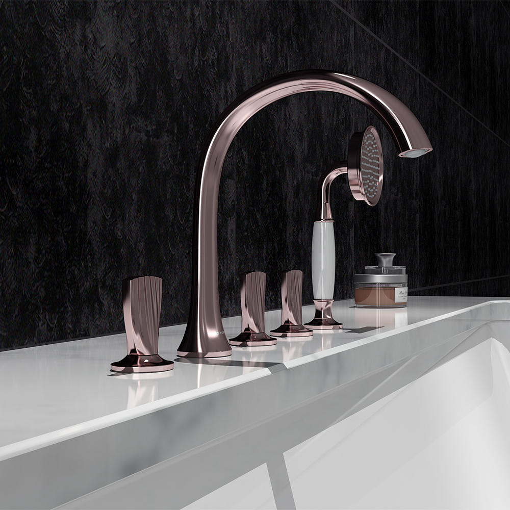 

Deck Mounted Roman Bathtub Faucet with Handshower Solid Brass