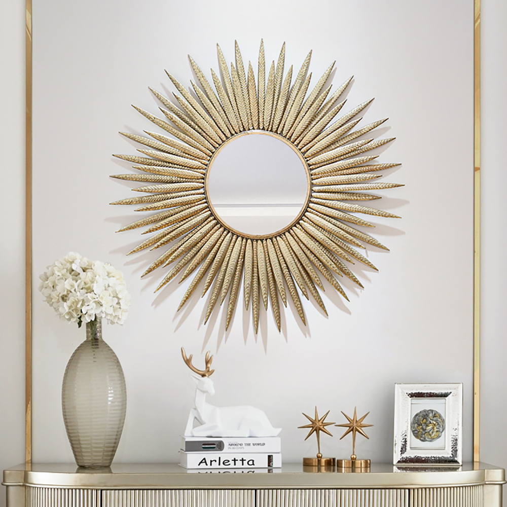 Image of Luxury Creative Gold Sunburst Large Metal Wall Mirror Decor Art
