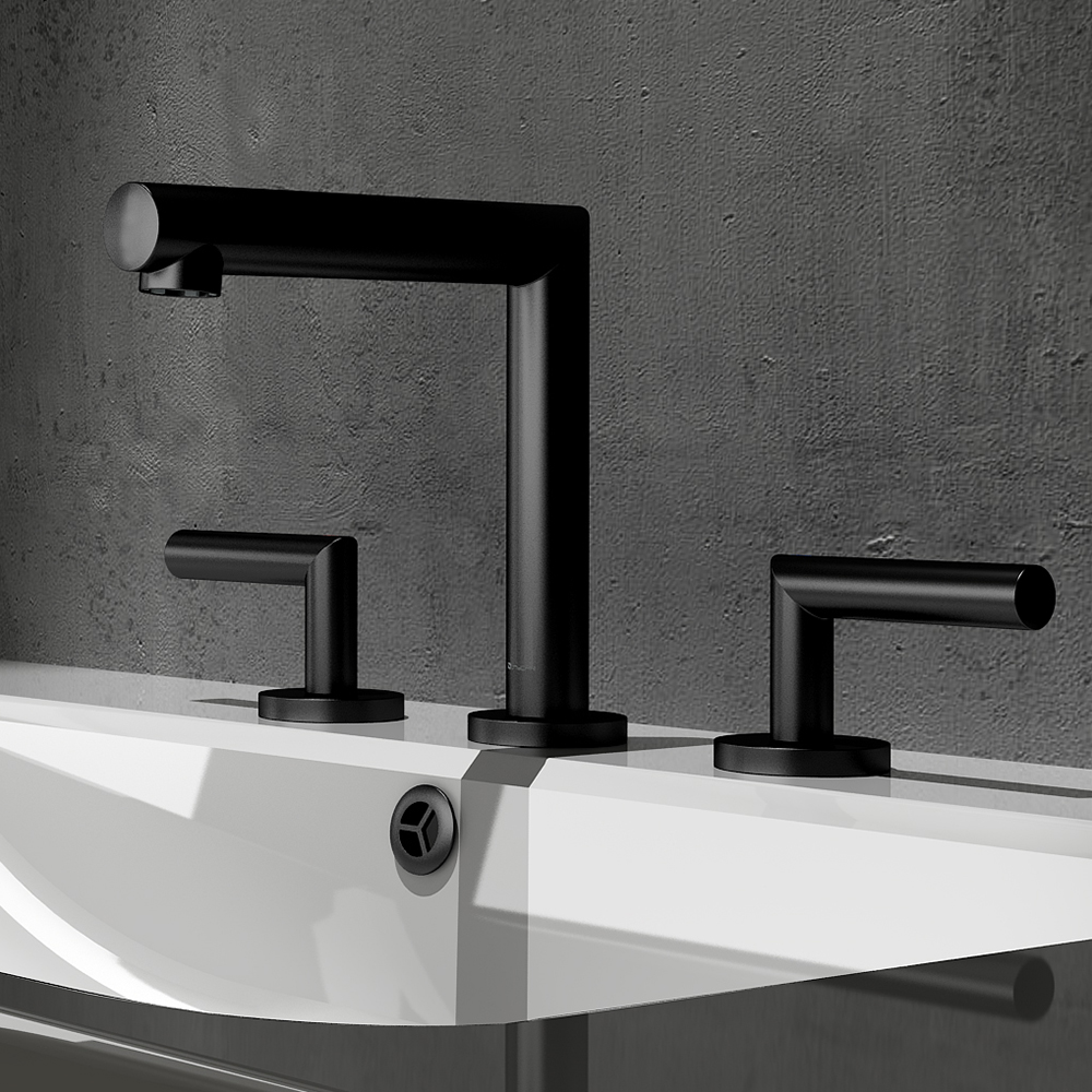 

Geometric Widespread Bathroom Sink Faucet Solid Brass