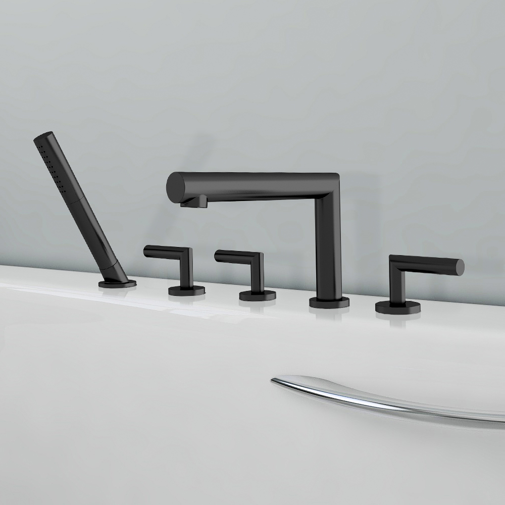 

Deck Mounted Roman Bathtub Faucet with Handshower Solid Brass