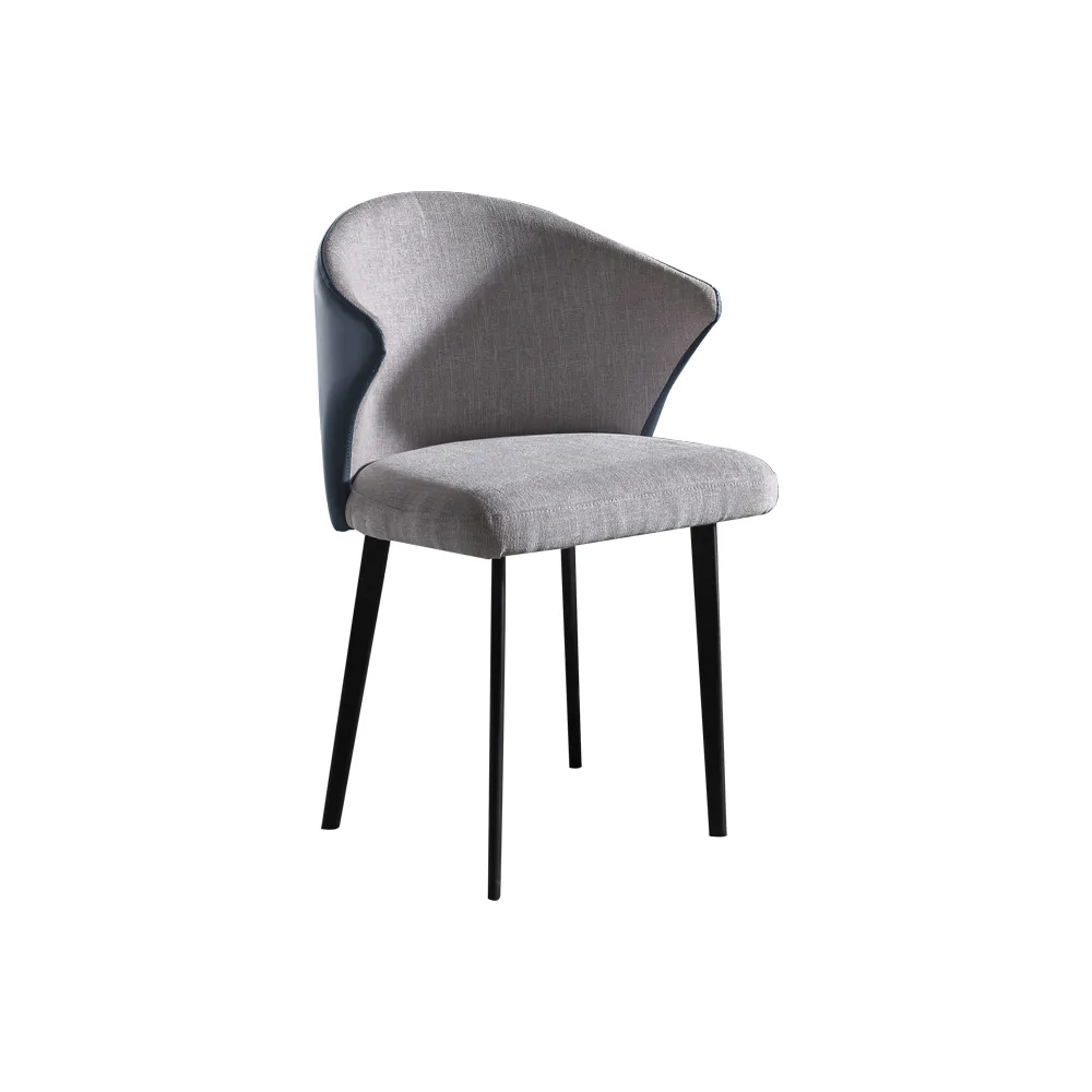 Modern Grey Upholstered Dining Chair Carbon Steel Leg Arm Chair Set of 2 in Blue
