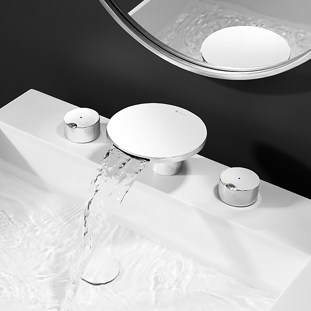 

Waterfall Widespread Bathroom Sink Faucet Solid Brass