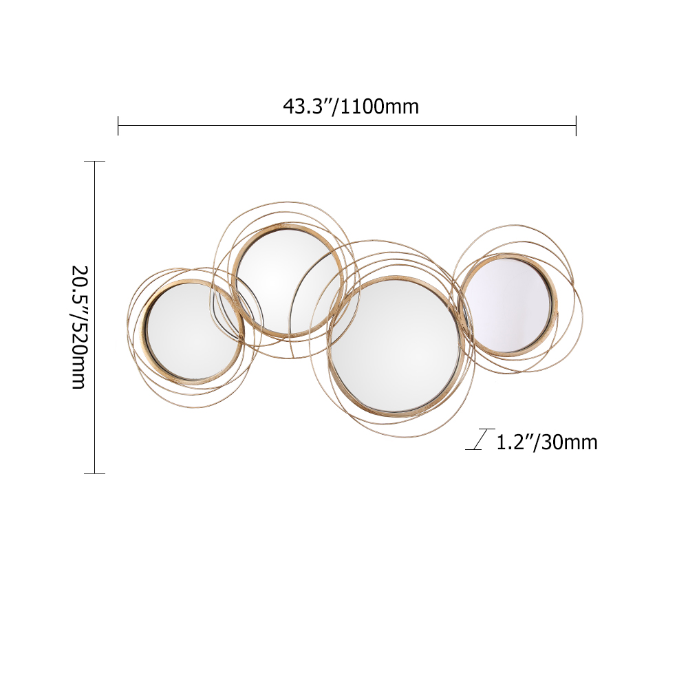 Light Luxury Creative 3D Overlapping 4 Rings Round Gold Metal Wall Mirror