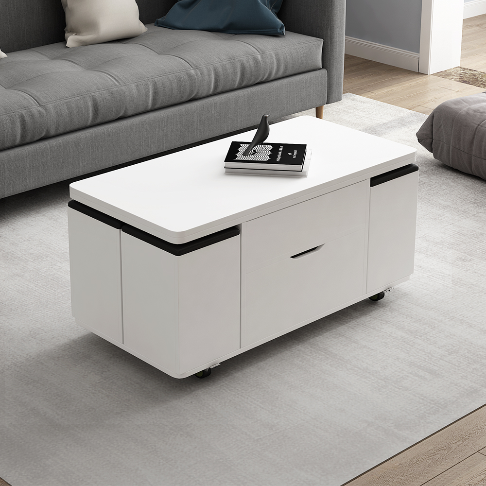 

Lift Top Extendable Coffee Table with 4 Stools & Storage Multipurpose