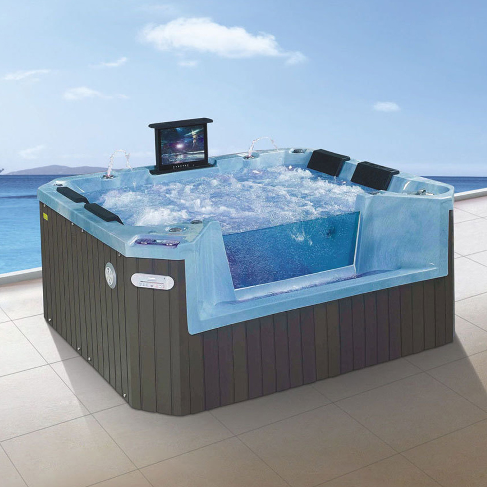 86.6" Outdoor 4-Person 42-Jet Acrylic Rectangular Hot Tub with Screen