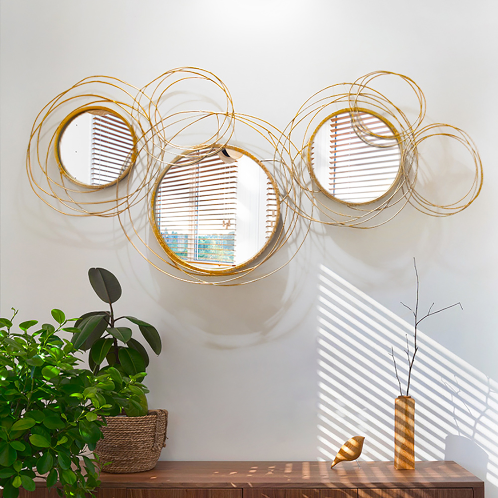 Light Luxury Creative 3D 6 Rings Round Gold Metal Wall Mirror