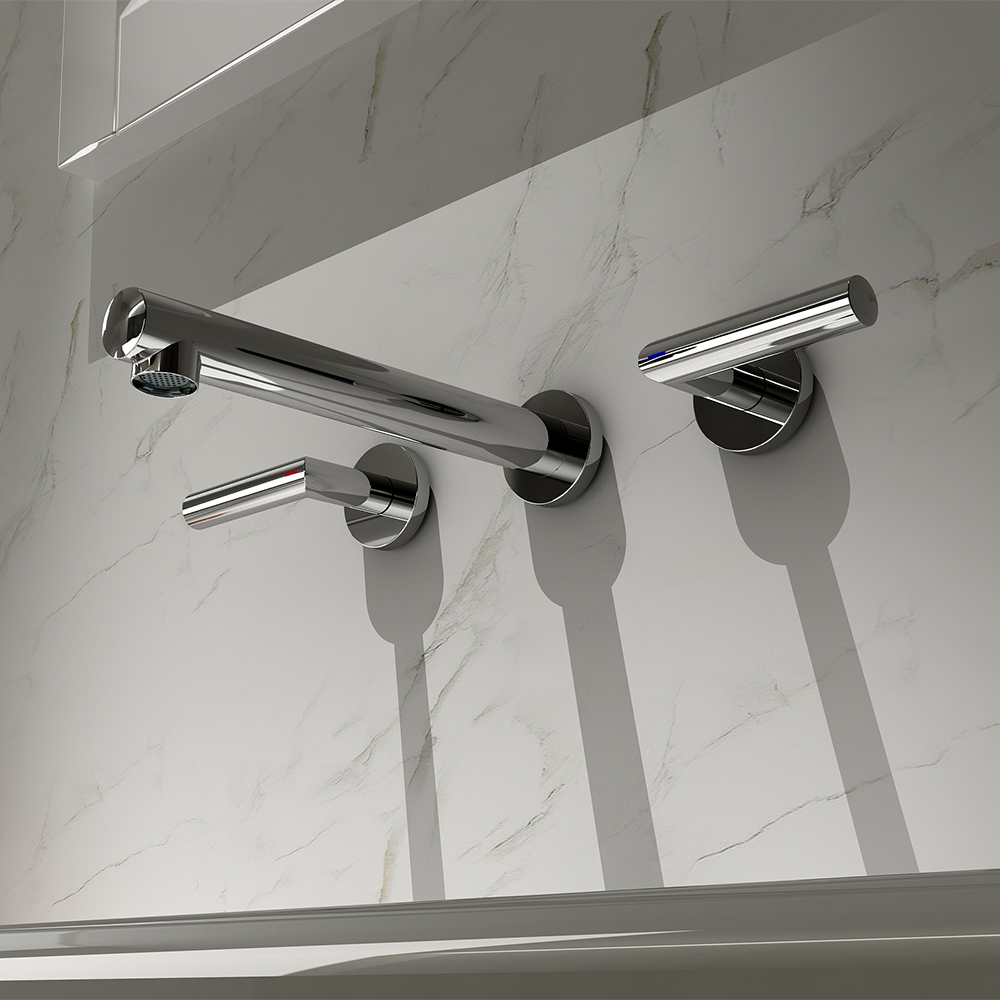 

Wall Mounted Bathroom Sink Faucet Solid Brass Double Handles