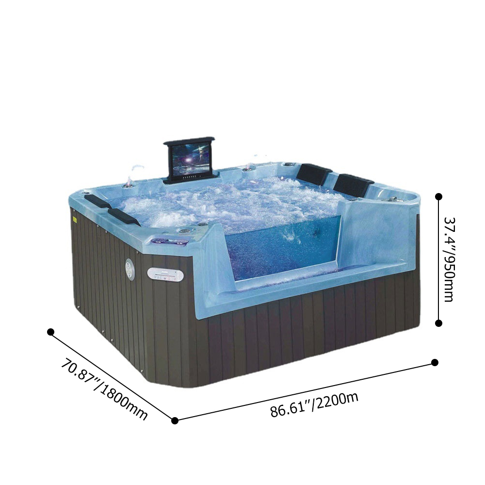 86.6" Outdoor 4-Person 42-Jet Acrylic Rectangular Hot Tub with Screen