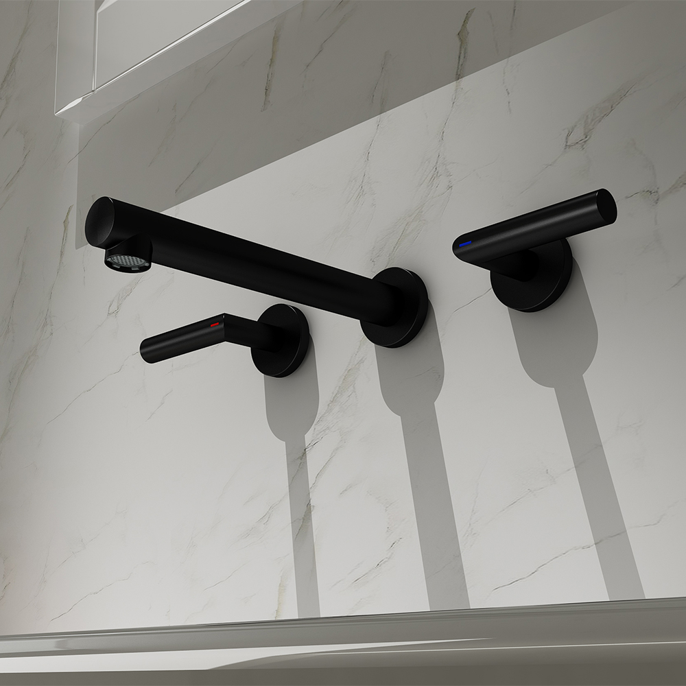 

Wall Mounted Bathroom Sink Faucet Solid Brass Double Handles