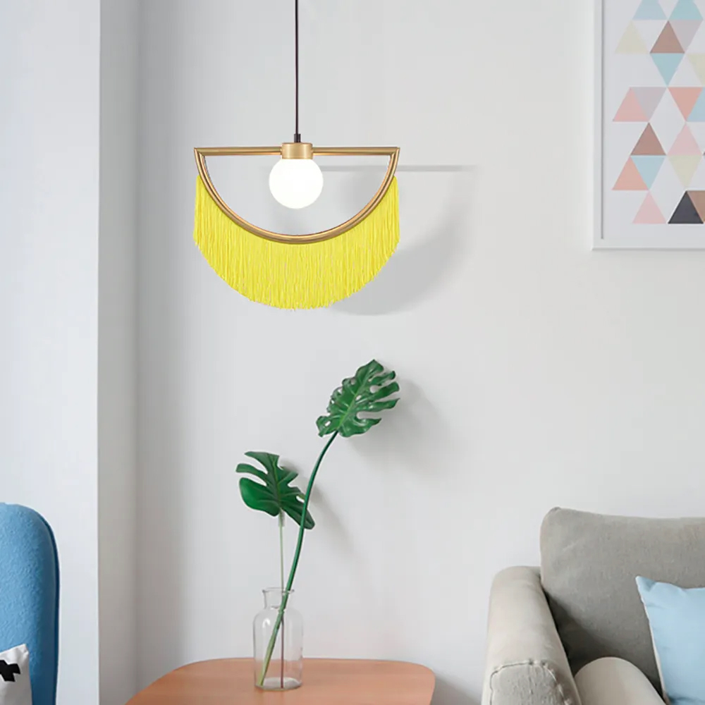 

Yellow Fringe Pendant Light Eye-Shape Gold Ceiling Light