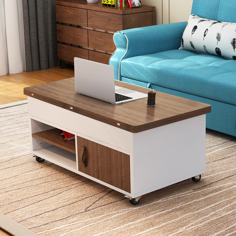 

Contemporary Solid Wood Extendable Multipurpose Coffee Table with Storages