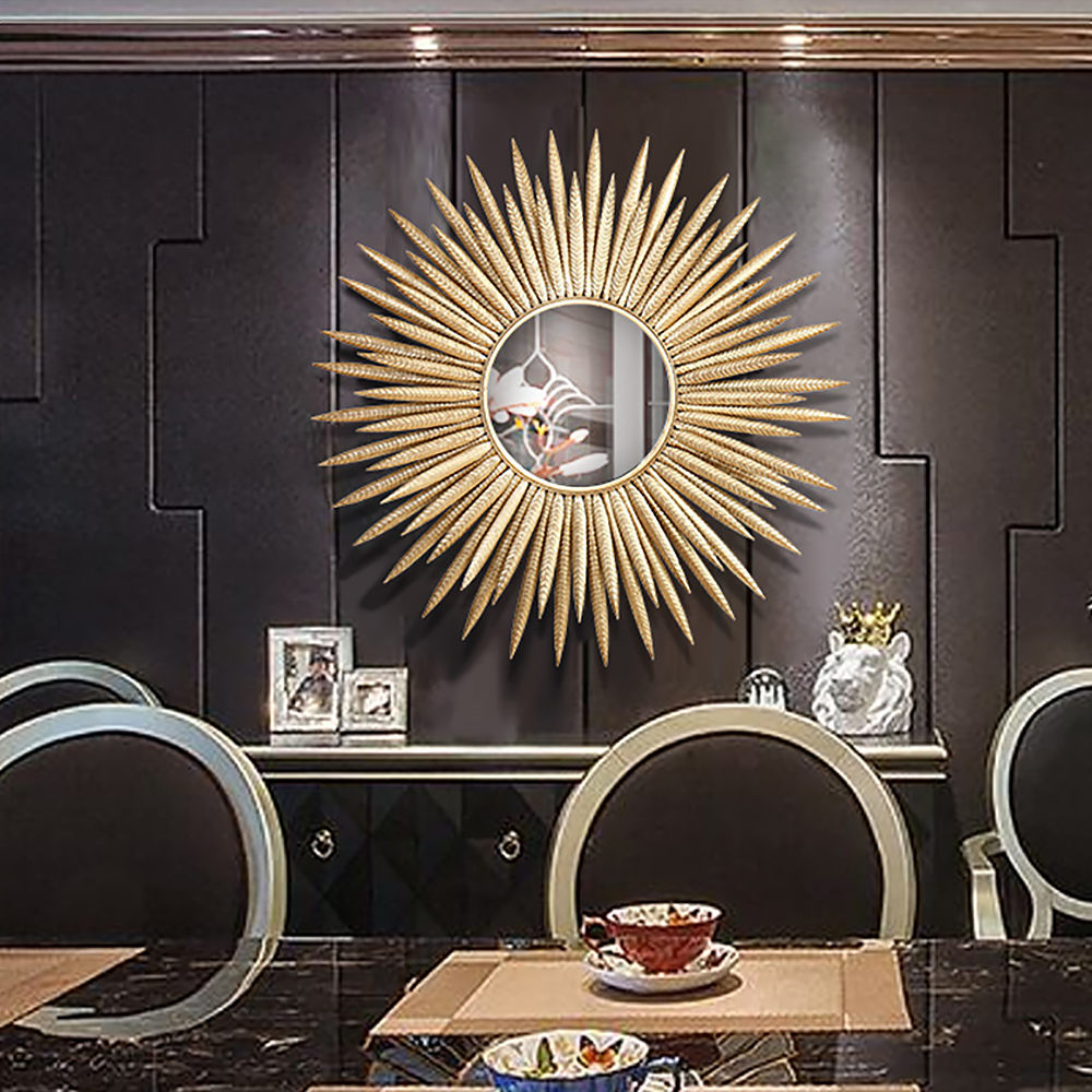 Luxury Creative Gold Sunburst Large Metal Wall Mirror Decor Art