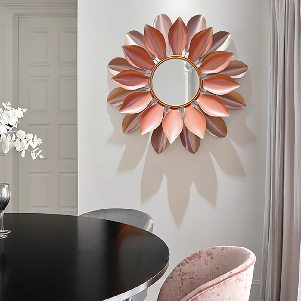 

Modern 3D Lotus Pattern Metal Decorative Wall Mirror, Rose gold