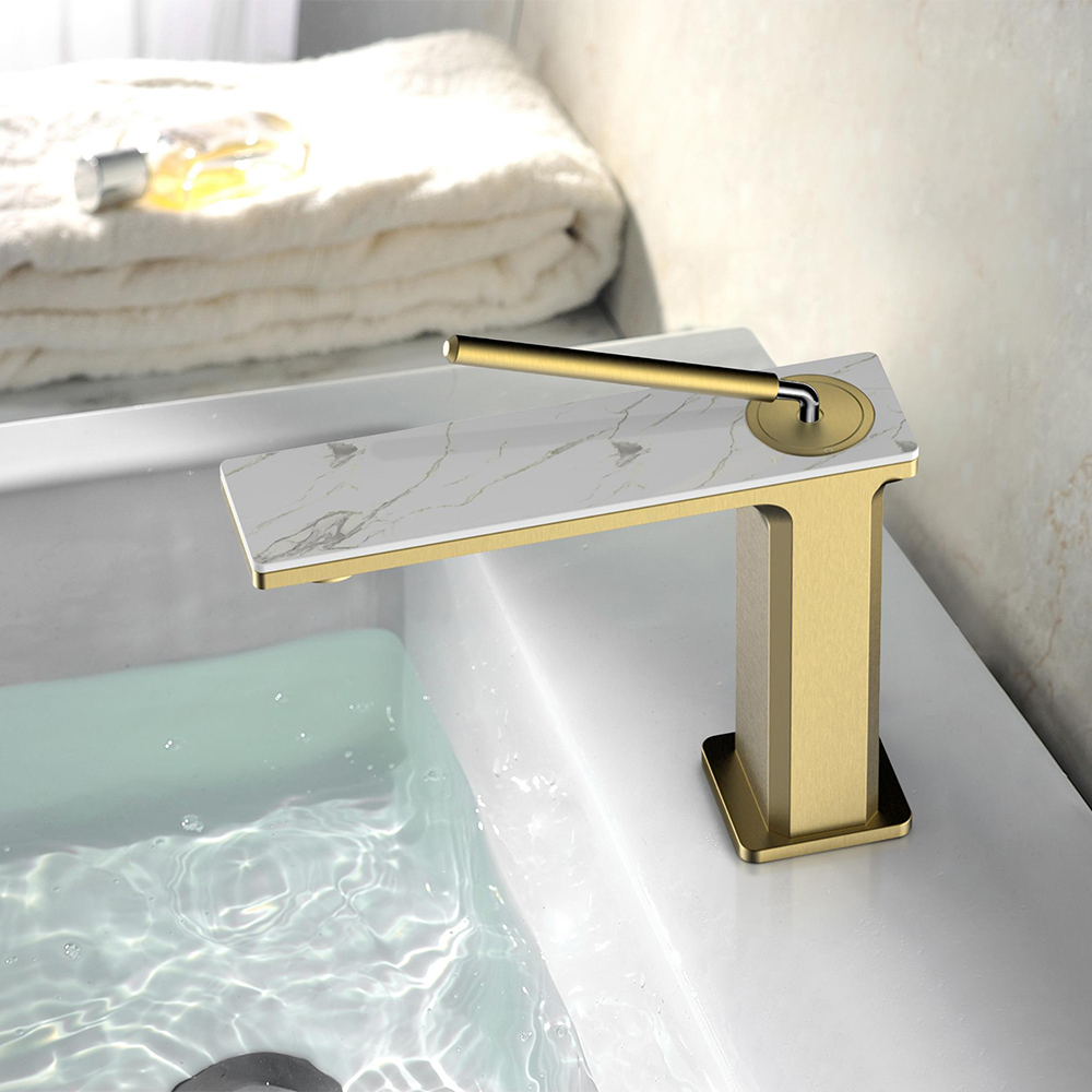 Brushed Gold 1Hole Bathroom Sink Faucet Single Handle Solid BrassHomary