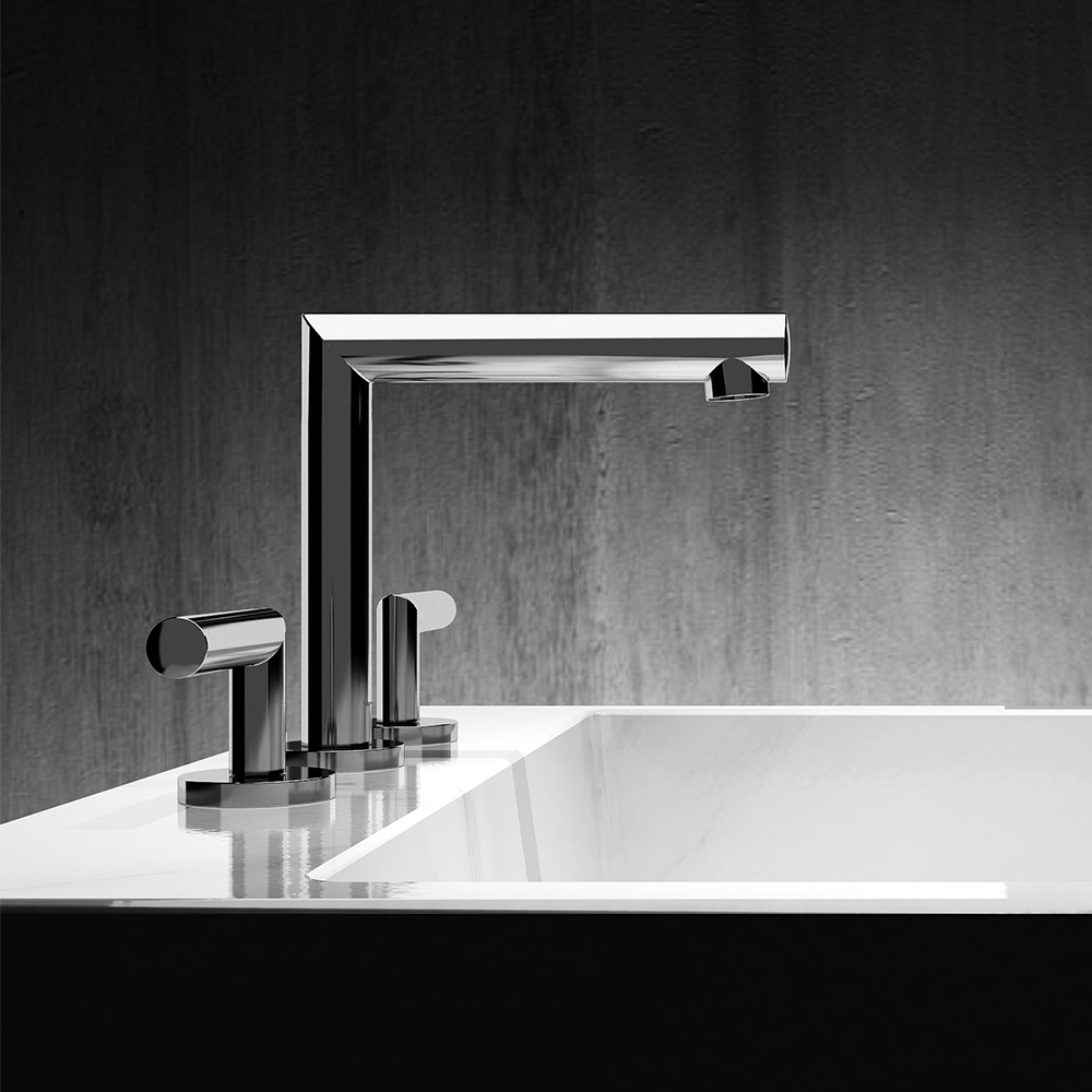 

Geometric Widespread Bathroom Sink Faucet Solid Brass