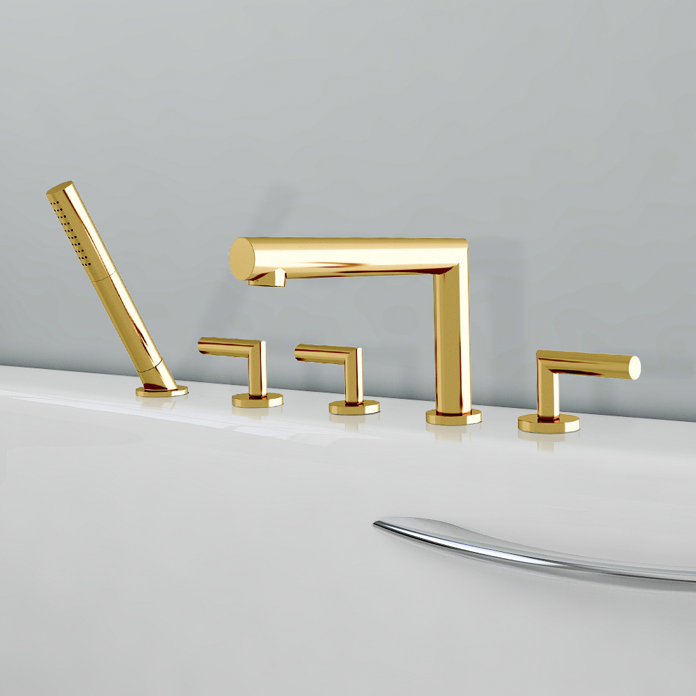 

Deck Mounted Roman Bathtub Faucet with Handshower Solid Brass