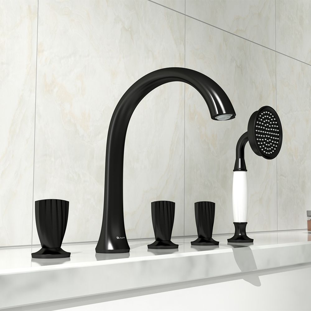 

Deck Mounted Roman Bathtub Faucet with Handshower Solid Brass