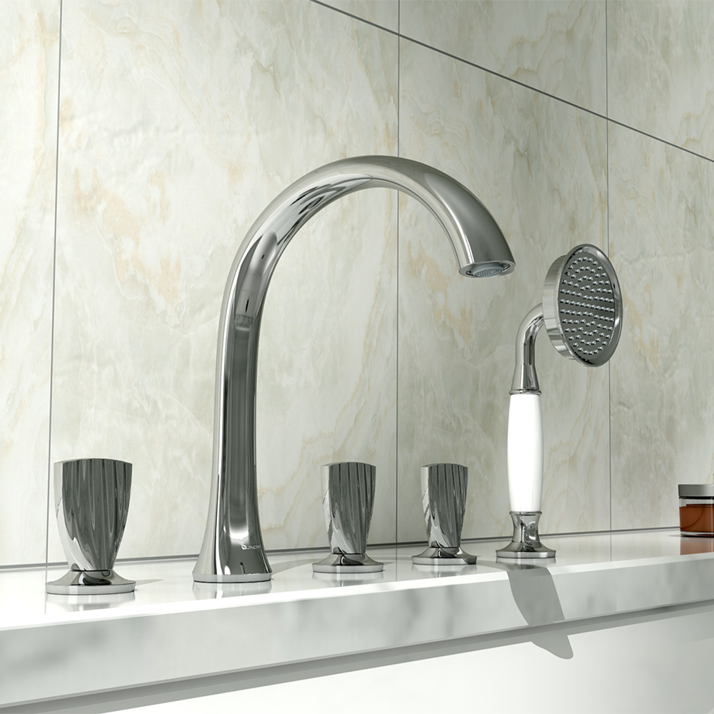 

Deck Mounted Roman Bathtub Faucet with Handshower Solid Brass
