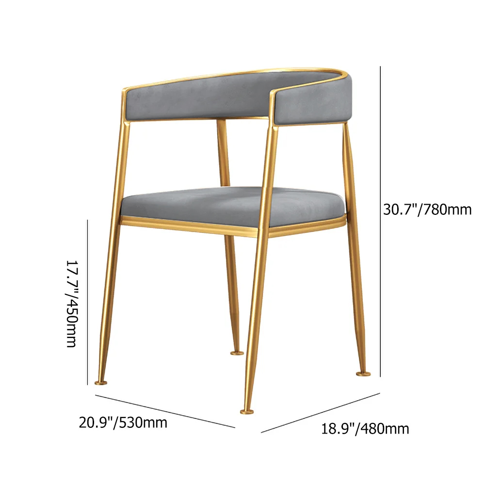 Grey Modern Dining Chair Velvet Side chair Upholstered Accent Arm Chairs with Gold Legs