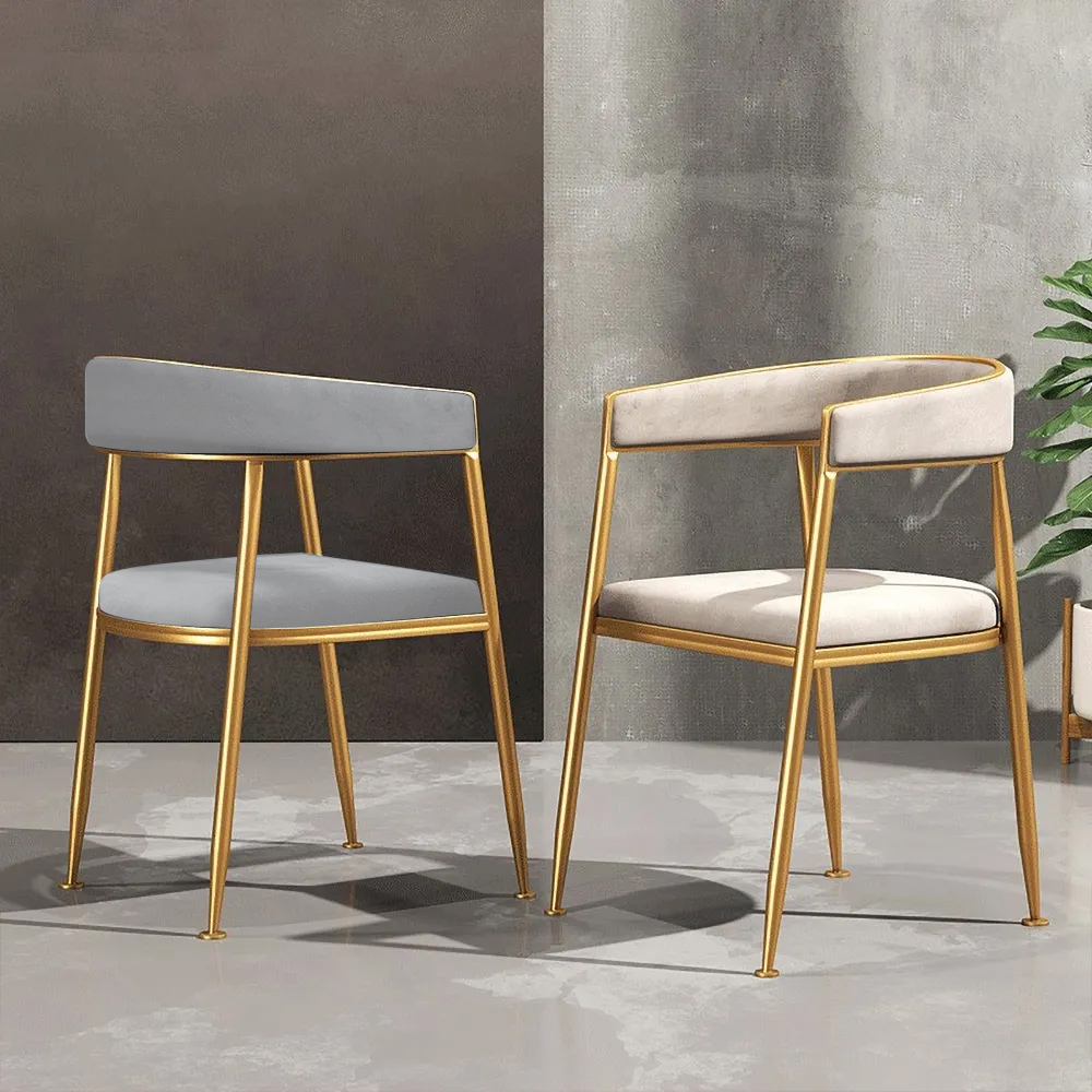 Modern  Velvet Side Chair Upholstered Dining Chair  with Gold Metal Legs in Beige