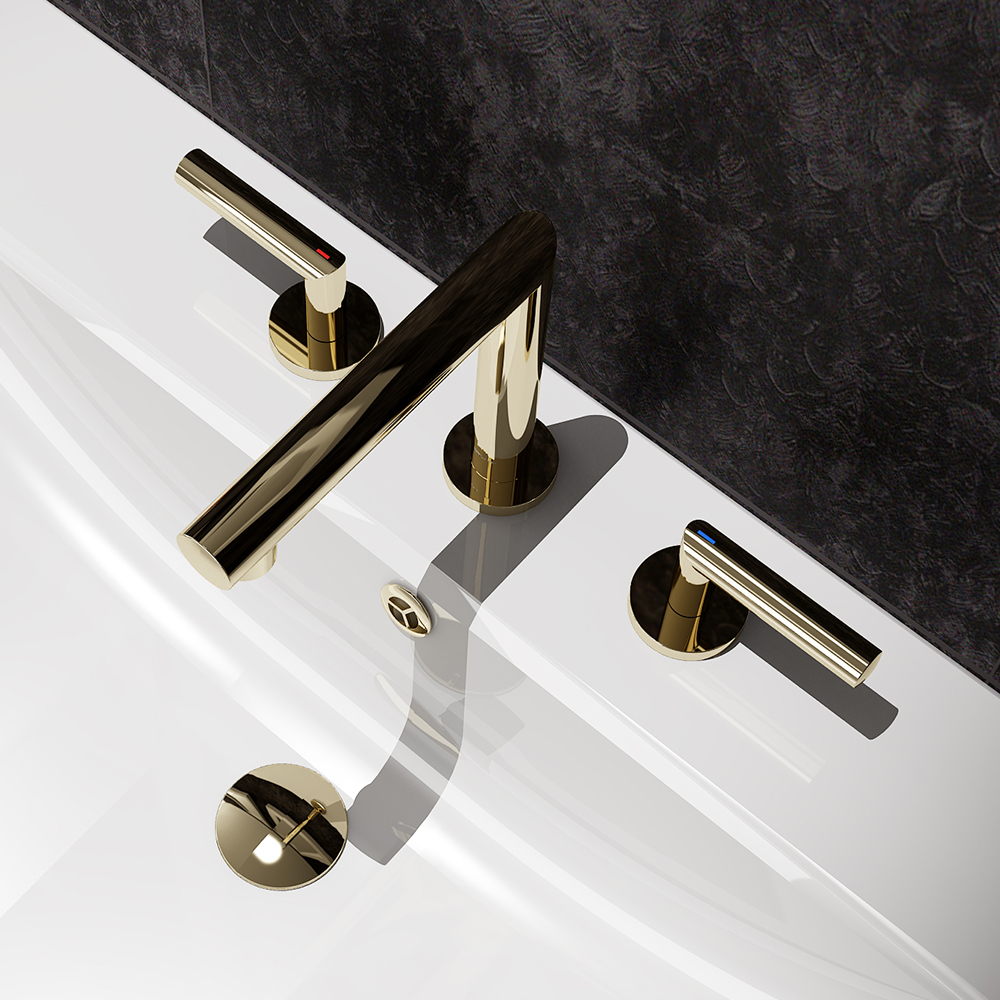 

Geometric Widespread Bathroom Sink Faucet Solid Brass