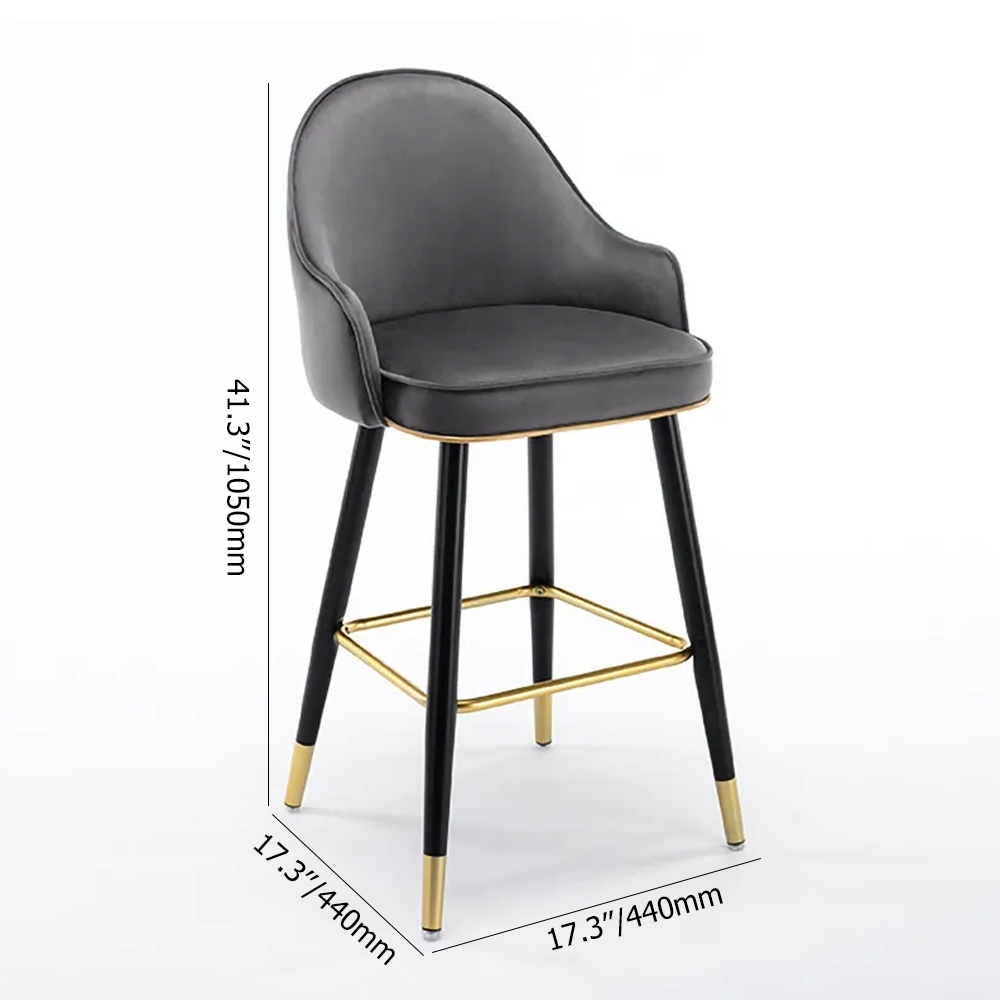 Deep Grey Velvet Counter Height Bar Stool with Footrest (Set of 2)