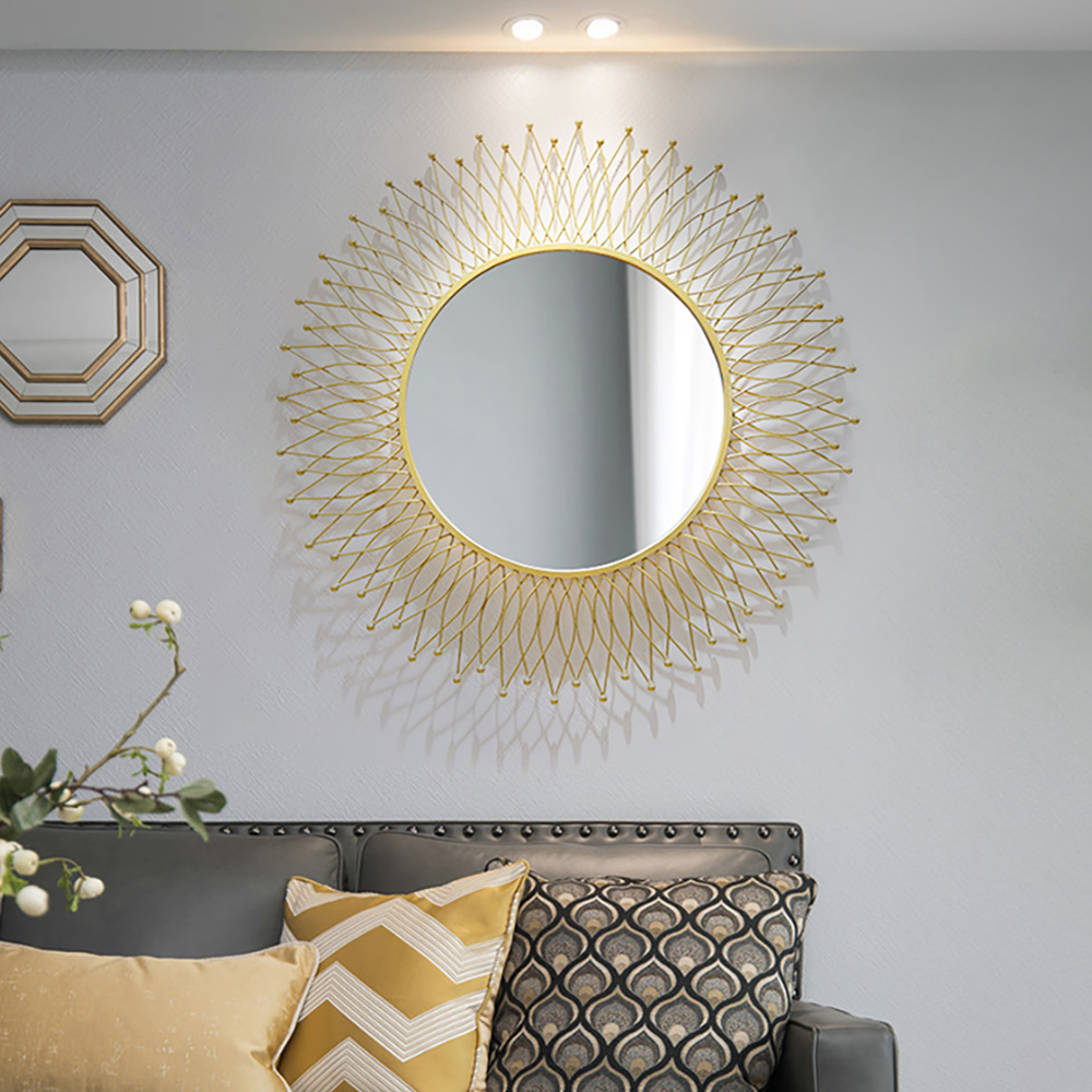 Modern & Luxury Round Gold Sun Metal Wall Mirror Decorative Art