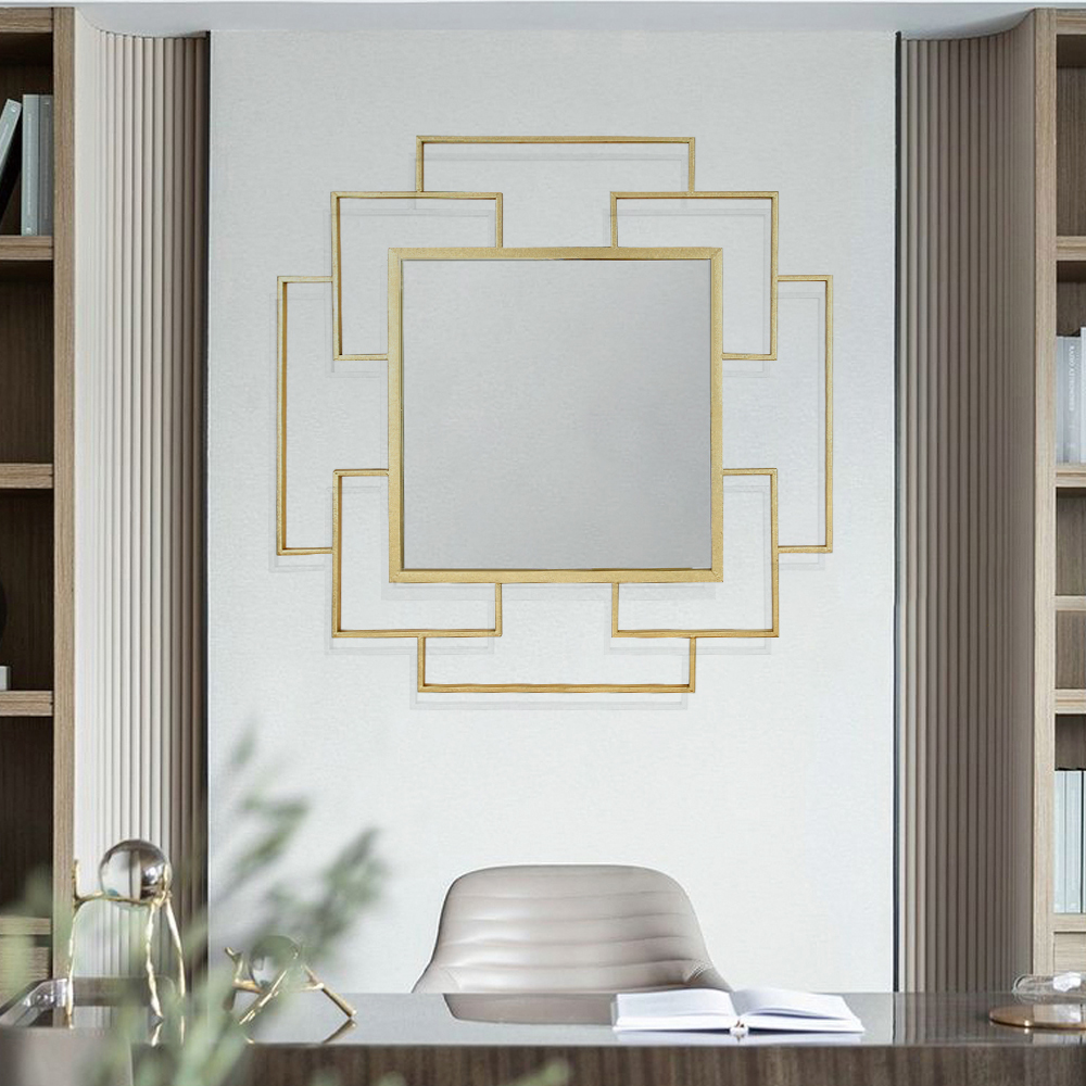 Image of Luxury Geometric Overlapping Gold Metal Wall Mirror Home Decor