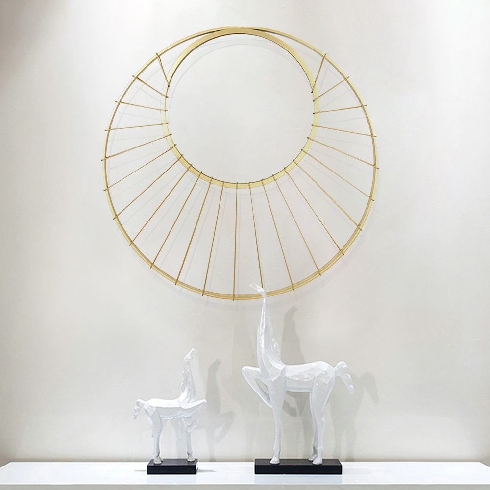 Luxury Geometric Round Gold Metal Wall Mirror Home DecorHomary