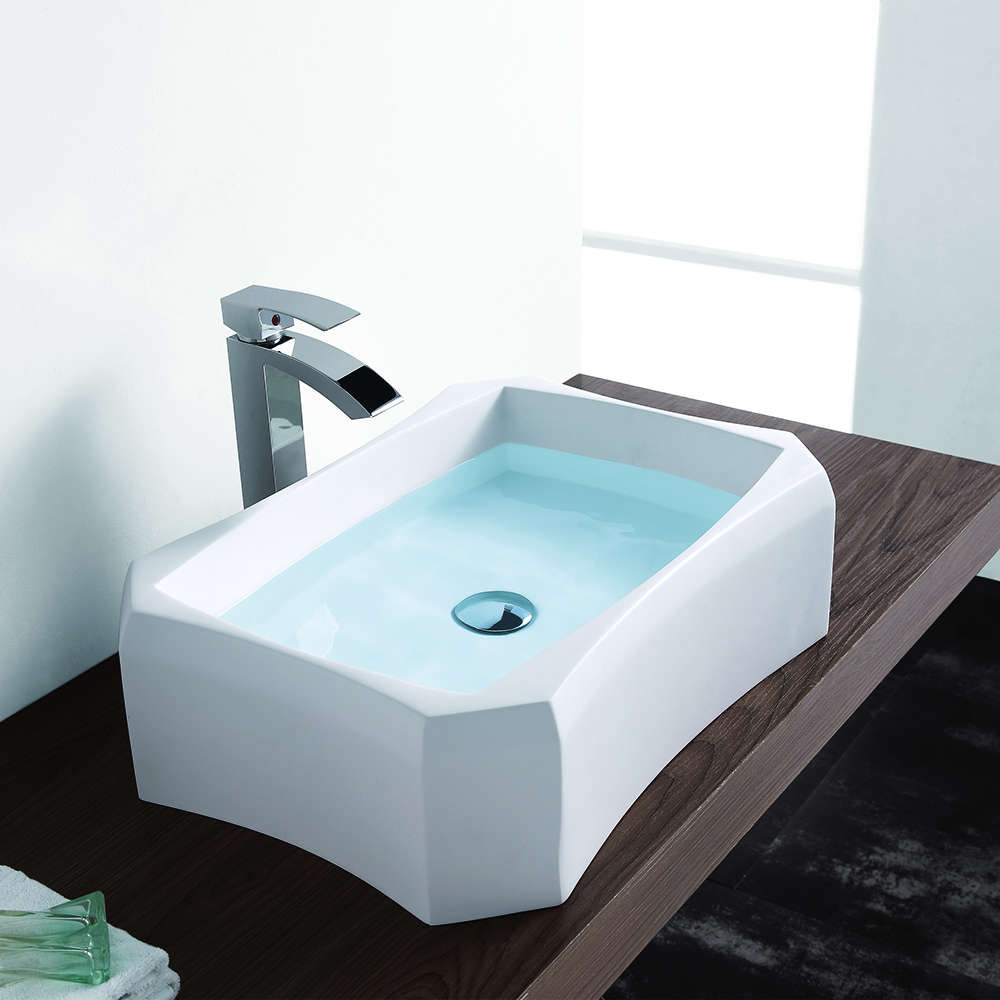 

Rectangle Vessel Bathroom Wash Sink Stone Resin in Matte White