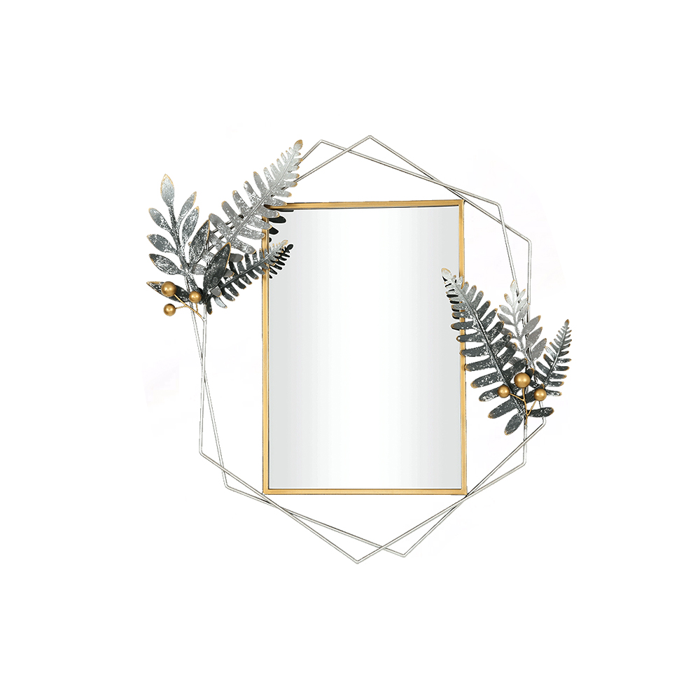 3D Modern Geometric Creative Leaves & Pine Cones Metal Wall Mirror