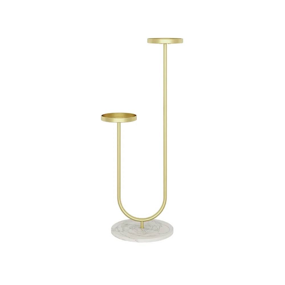 Metal Plant Stand 2-Shelf Gold Plant Pot Stand for Indoor & Outdoor in Small